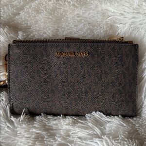 Michael Kors Textured Brown Card Holder with Gold Logo